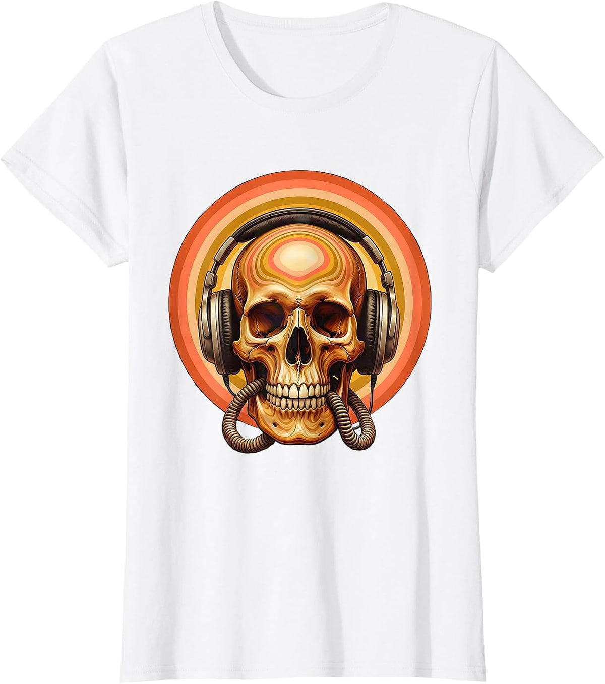 Skull and Headphones Dark Music Graphic T-Shirt - White