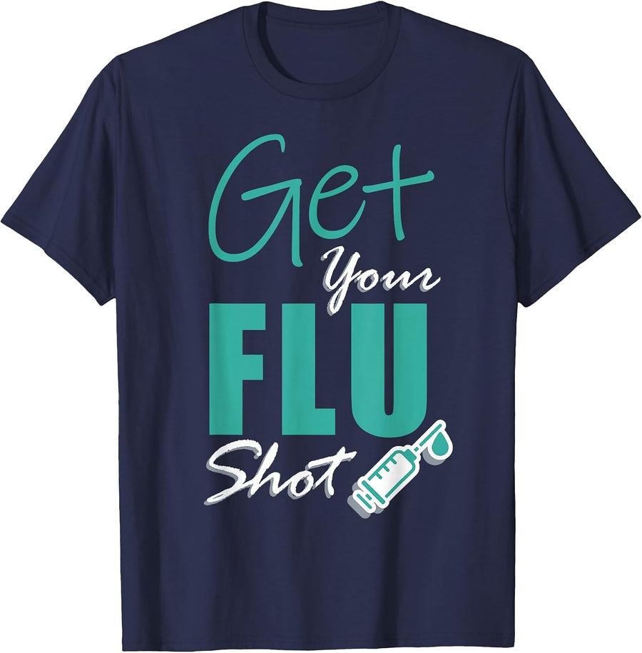 Cute Keep Calm Get Your Flu Shot Funny Nurse Doctor Clinic T-Shirt - Navy Blue