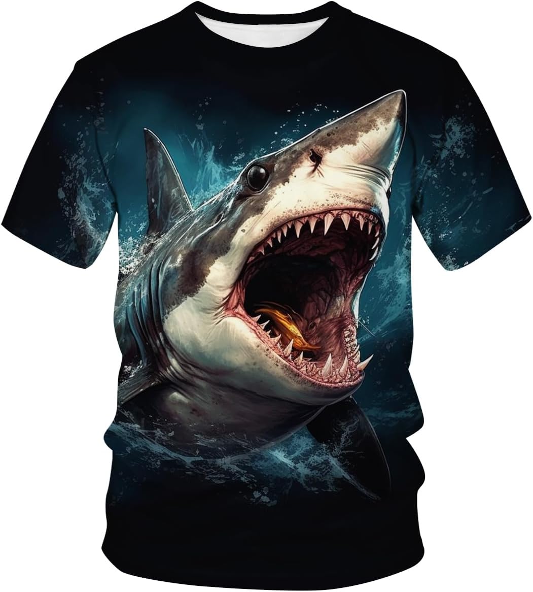 Lurhonp Shark Graphic Funny Crew Neck Short Sleeve T-Shirt - Multi1