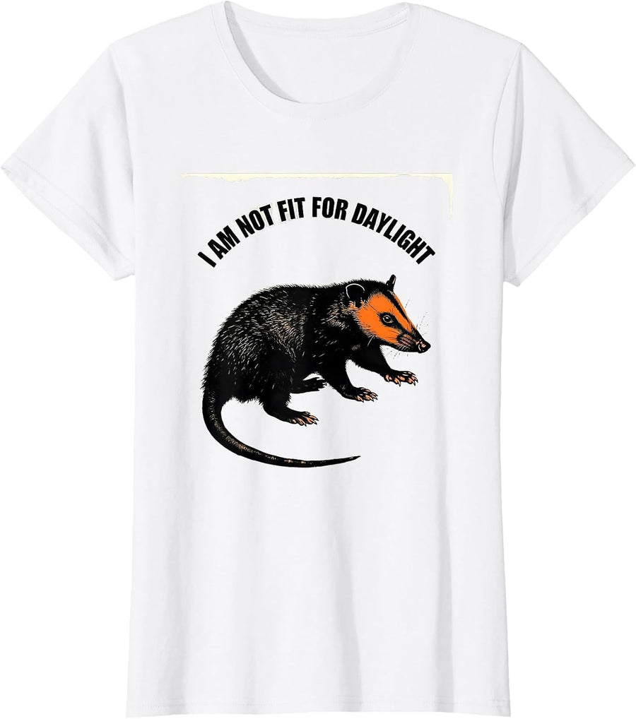 Women's I Am Not Fit For Daylight Funny Opossum Stencil Graphic T-Shirt - White