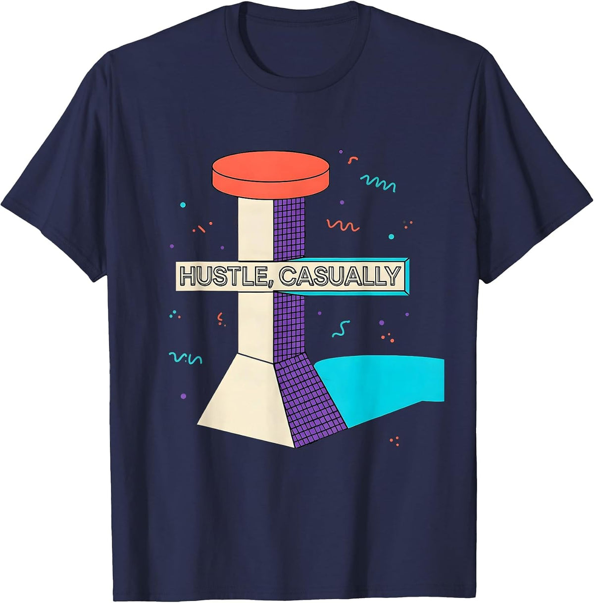 Men's Hustle, Casually Funny Old School Gangsta Rap Slang Hip Hop T-Shirt - Navy Blue