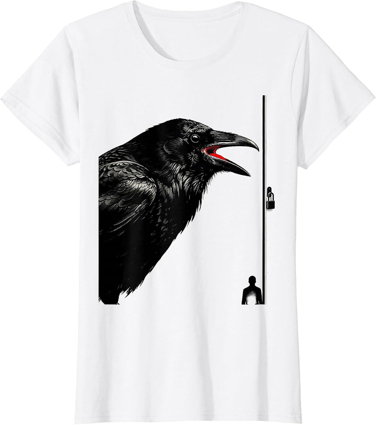 Crow Door Gothic Humor Dark Humor Novelty T-Shirt - White