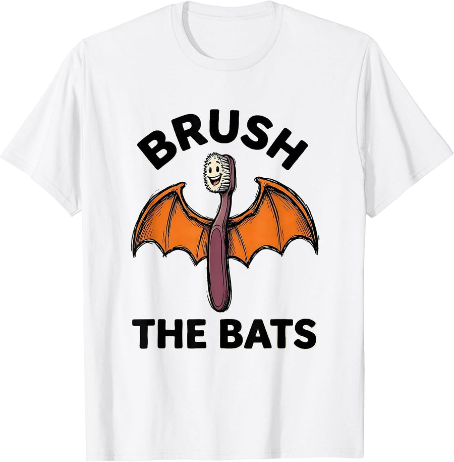 Men's Brush the Bats Funny Dental Halloween Dentist Hygienist T-Shirt - White