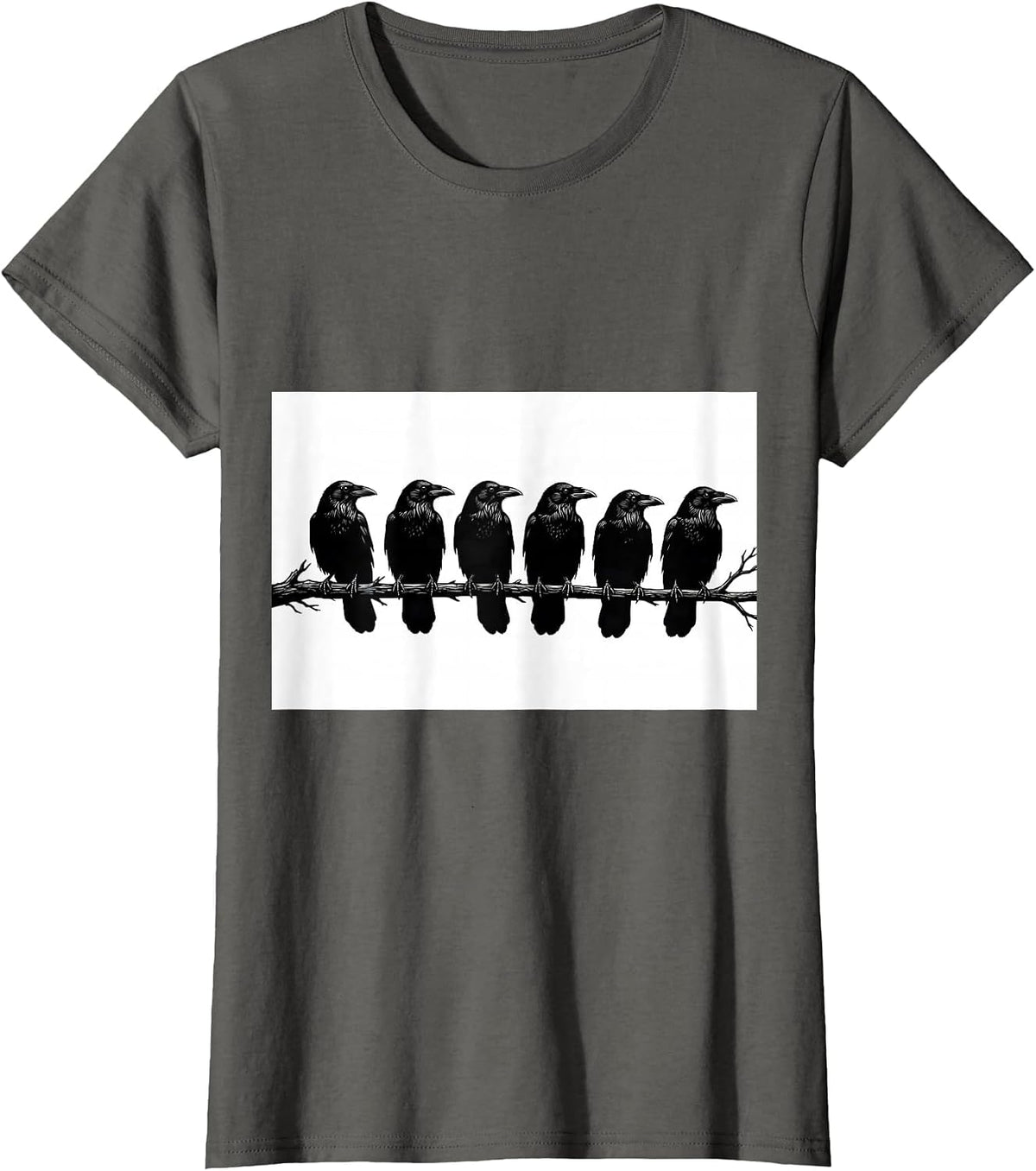 Women's Six Crows Silhouette Dark Humor Gothic Bird Lover T-Shirt - Asphalt Grey