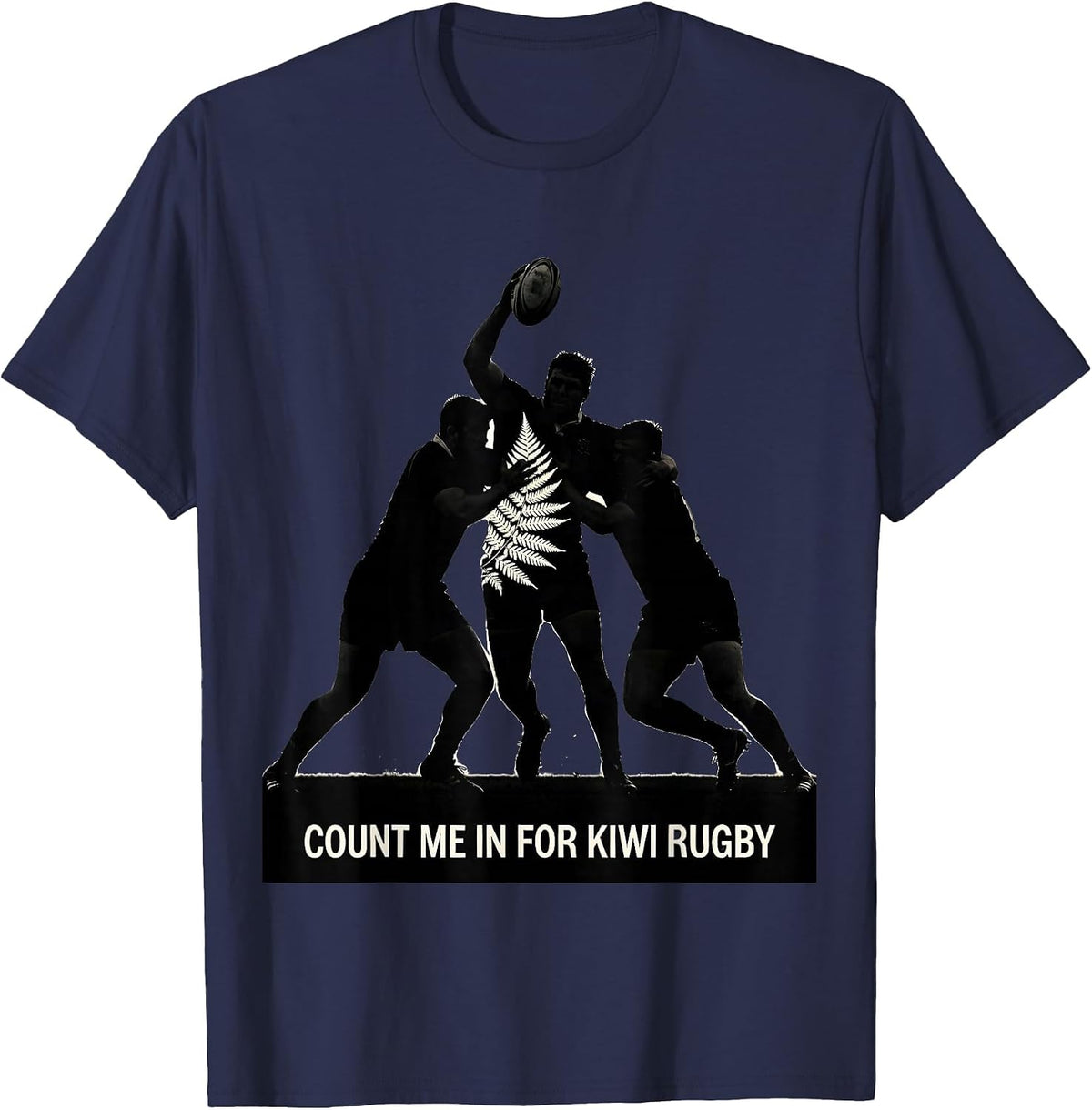 Men's Count Me In For Kiwi Rugby Silhouette Rugby Fan New Zealand T-Shirt - Navy Blue