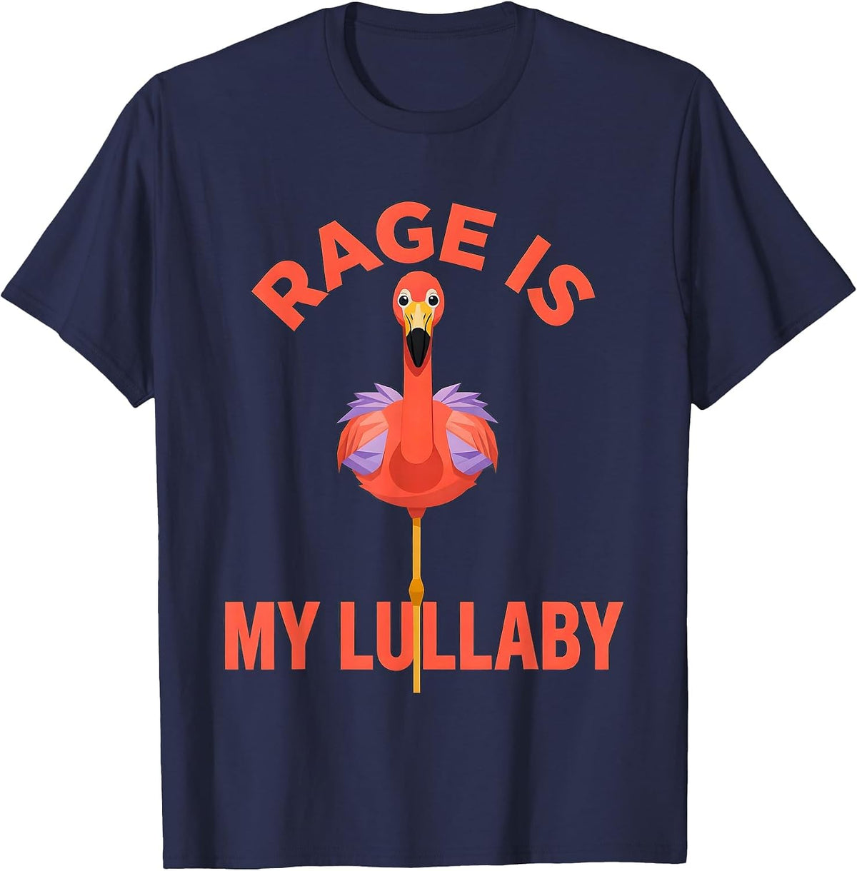 Rage Is My Lullaby Flat Vector Flamingo Sarcastic Humor T-Shirt - Navy Blue