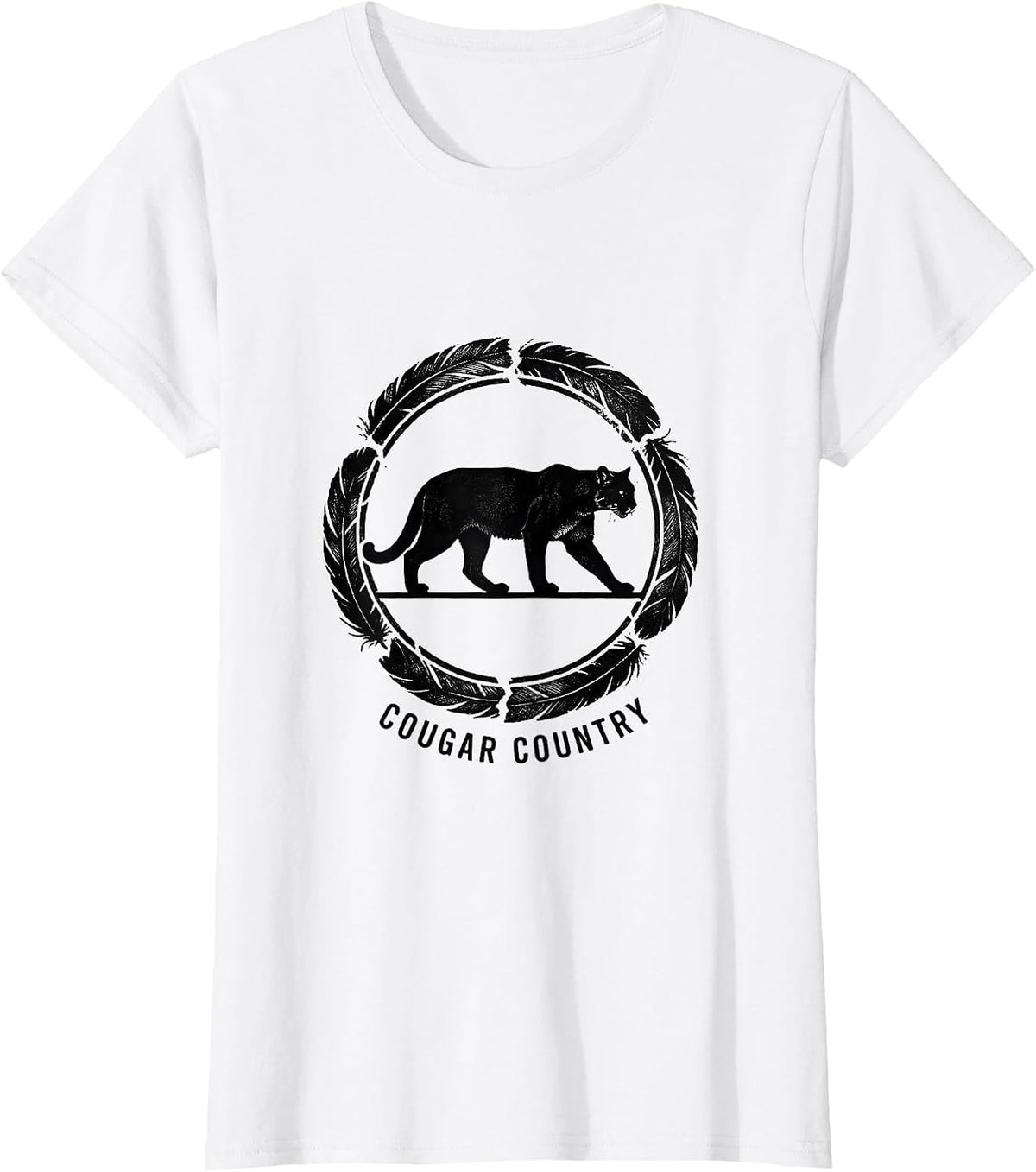 Women's Cougar Country Rubber Stamp Wildlife Portrait Nature Art T-Shirt - White