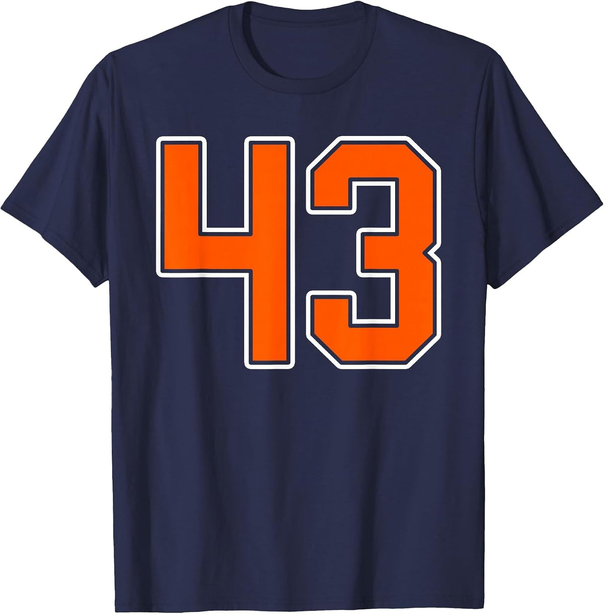 Orange White Number 43 Jersey Player Uniform #43 T-Shirt - Navy Blue