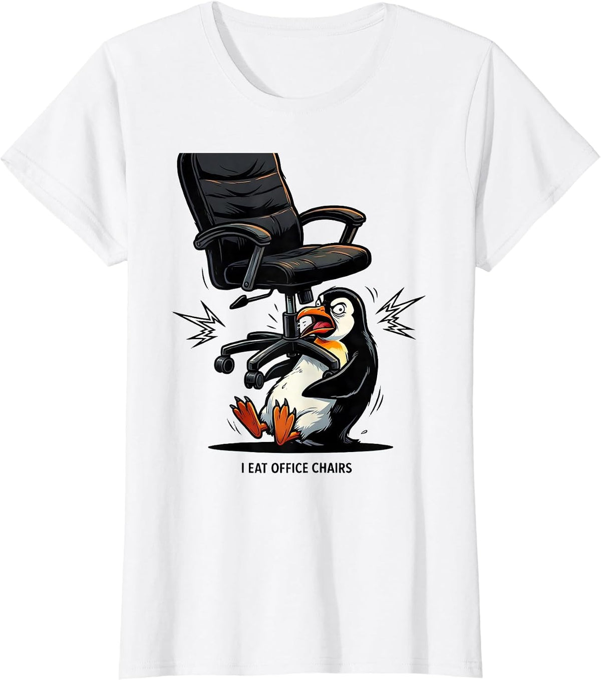 Women's I Eat Office Chairs Funny Penguin Absurdist Meme Gen Z T-Shirt - White