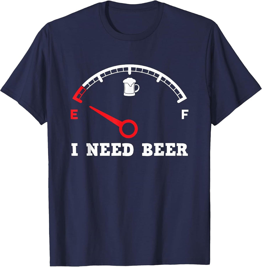 I Need Beer Fuel Gauge - Funny Drinking Empty Tank Meter T-Shirt - Navy Blue