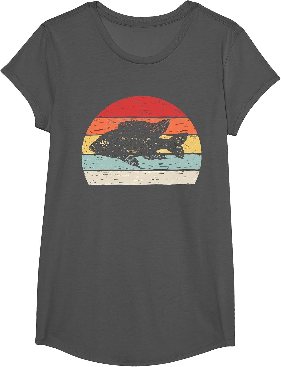 Vintage Retro Cichlid Fish T-Shirt - Girls Asphalt Grey