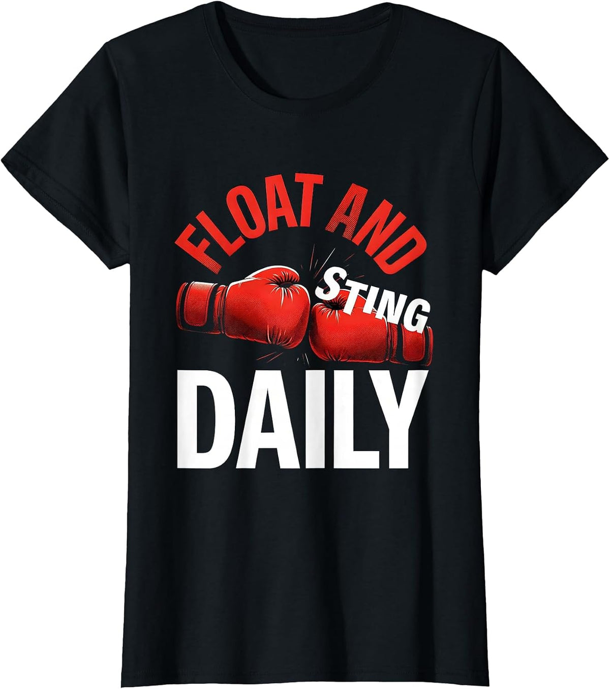 Float and Sting Daily Boxing Graphic Design T-Shirt - Black