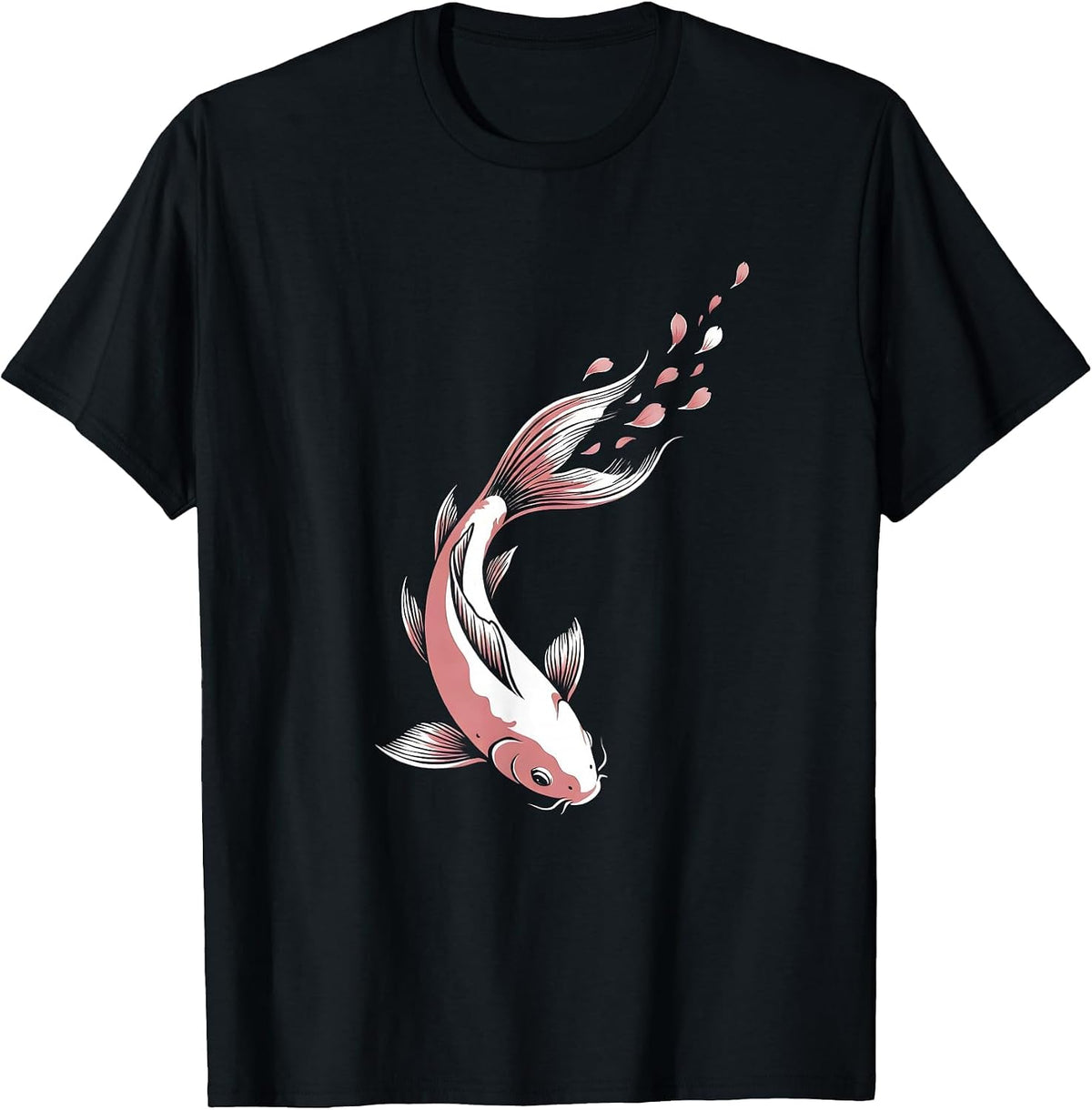 Men's Koi Fish Pink Petals Breast Cancer Awareness T-Shirt - Black