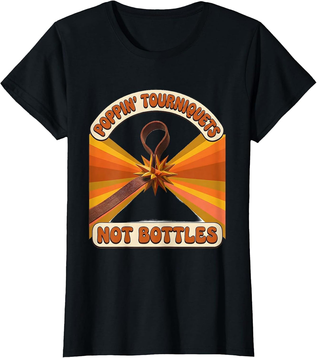 Women's Poppin' Tourniquets, Not Bottles Retro Nurse Crew New Year T-Shirt - Black