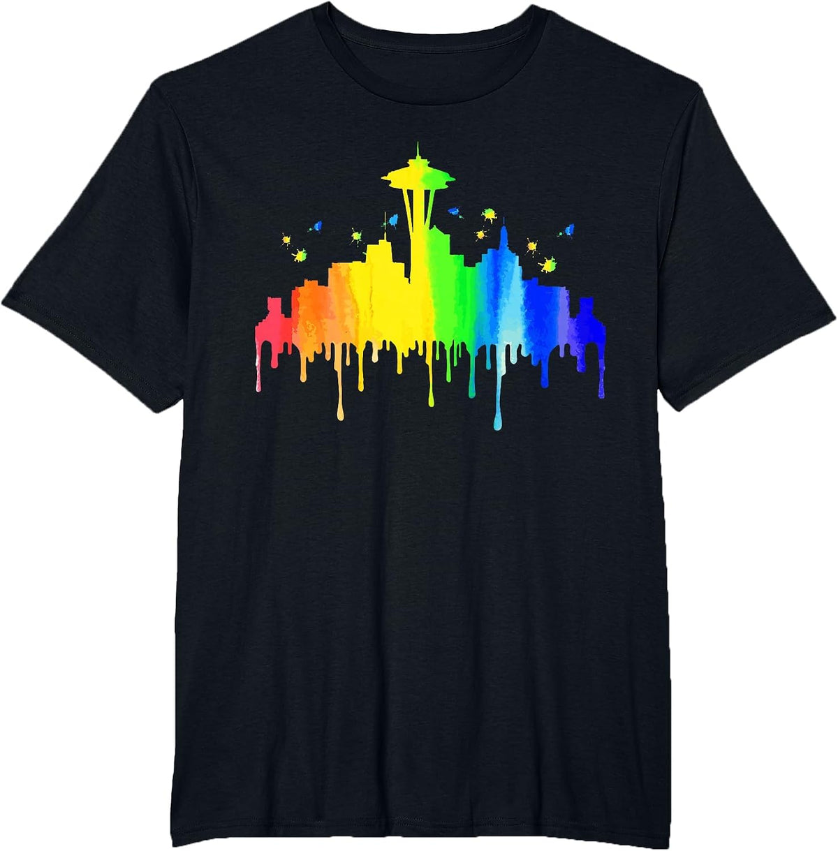 Seattle Skyline Rainbow Space Needle Gay Pride Month T-Shirt - Black