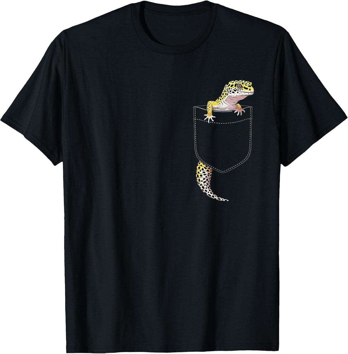 Cute Lizard Reptile Leopard Gecko Costume Pocket Men Women T-Shirt - Black