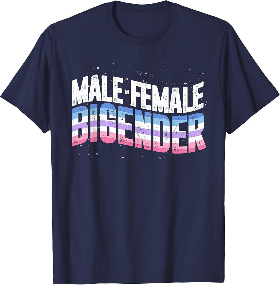 Bi Gender Flag Gay Pride Month Equality Queer LGBT Bigender T-Shirt - Navy Blue