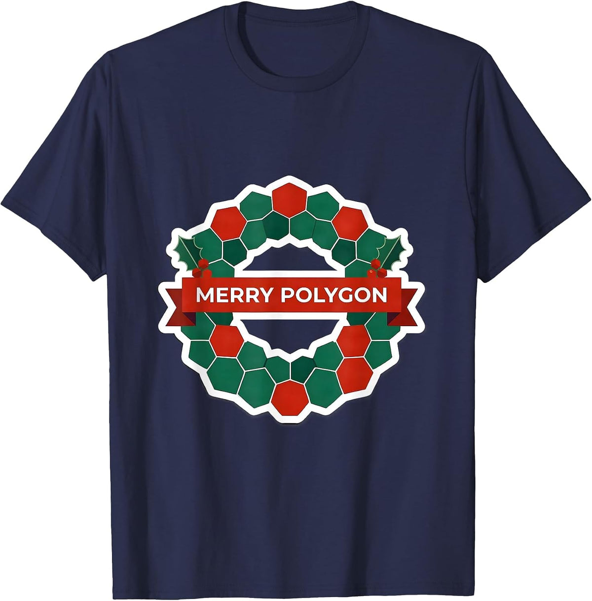 Men's Merry Polygon Funny Math Teacher Christmas Pun Humor T-Shirt - Navy Blue