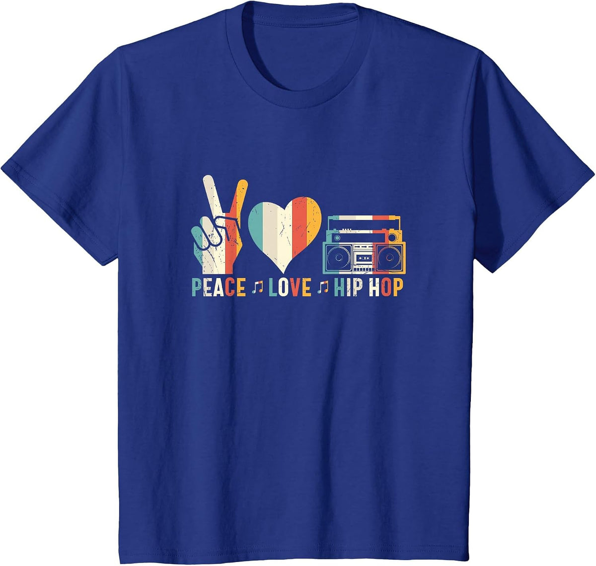 Peace Love Hip Hop, Retro Vintage, Music Lover Design T-Shirt - Royal Blue