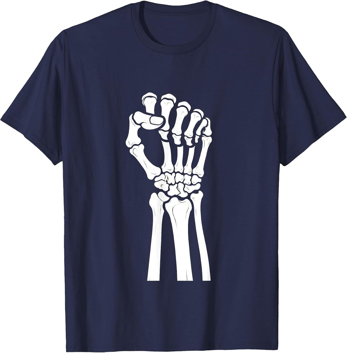 Men's Skeleton Fist Raised Radiology Victory Design T-Shirt - Navy Blue