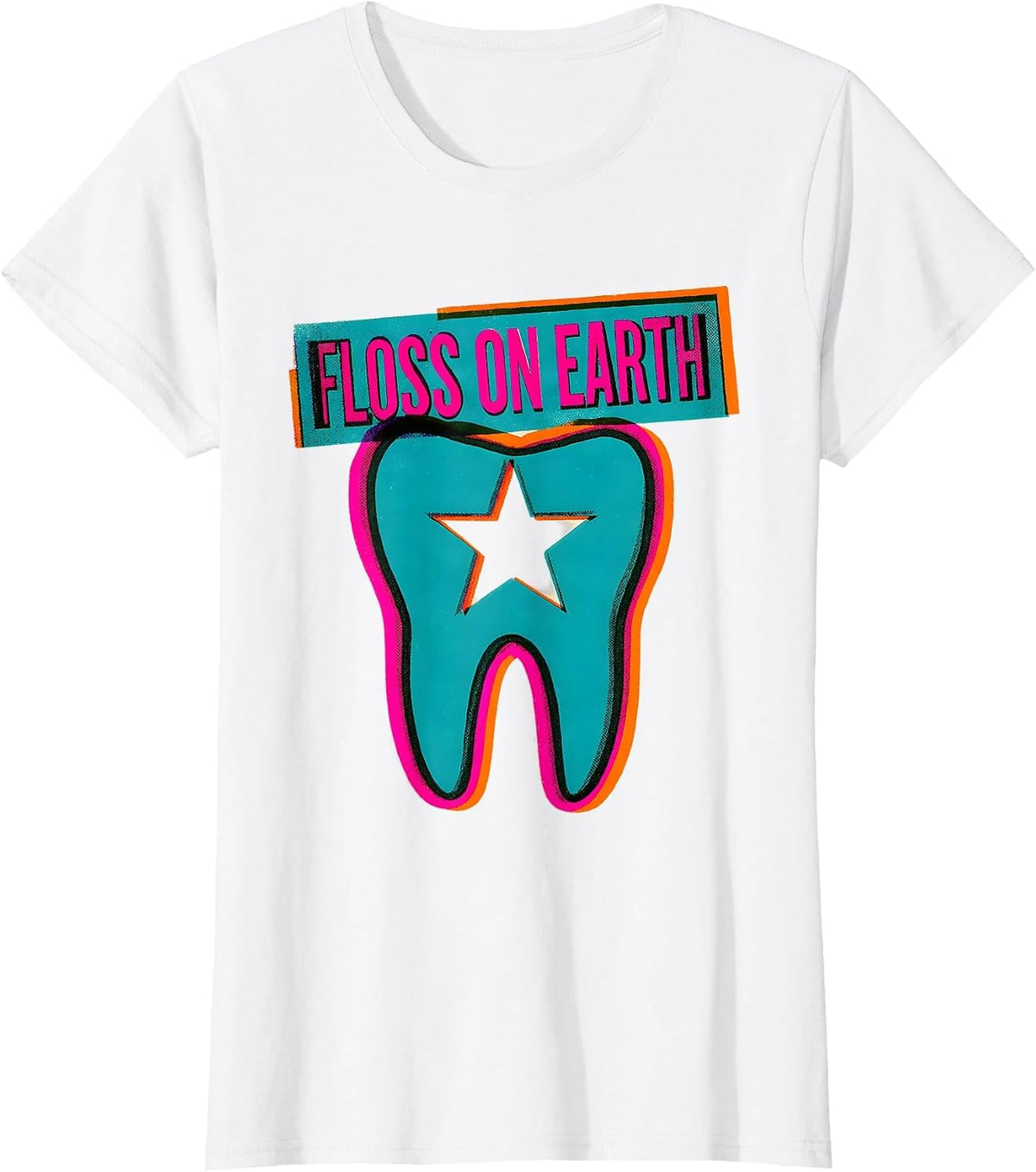 Floss On Earth Risograph Funny Dental Hygienist Christmas T-Shirt - White