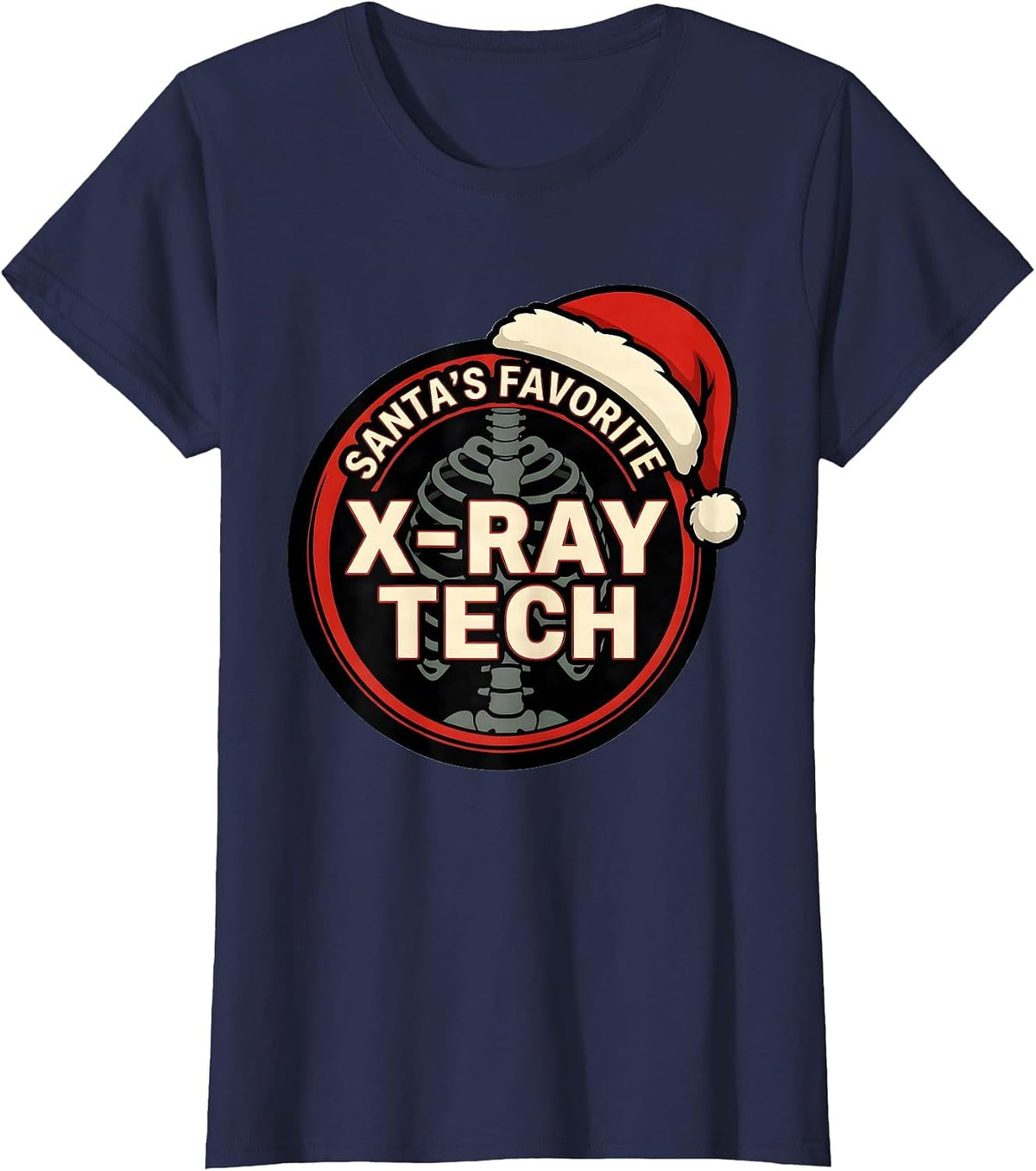 Women's Santa's Favorite X-Ray Tech Funny Radiology Tech Christmas T-Shirt - Navy Blue