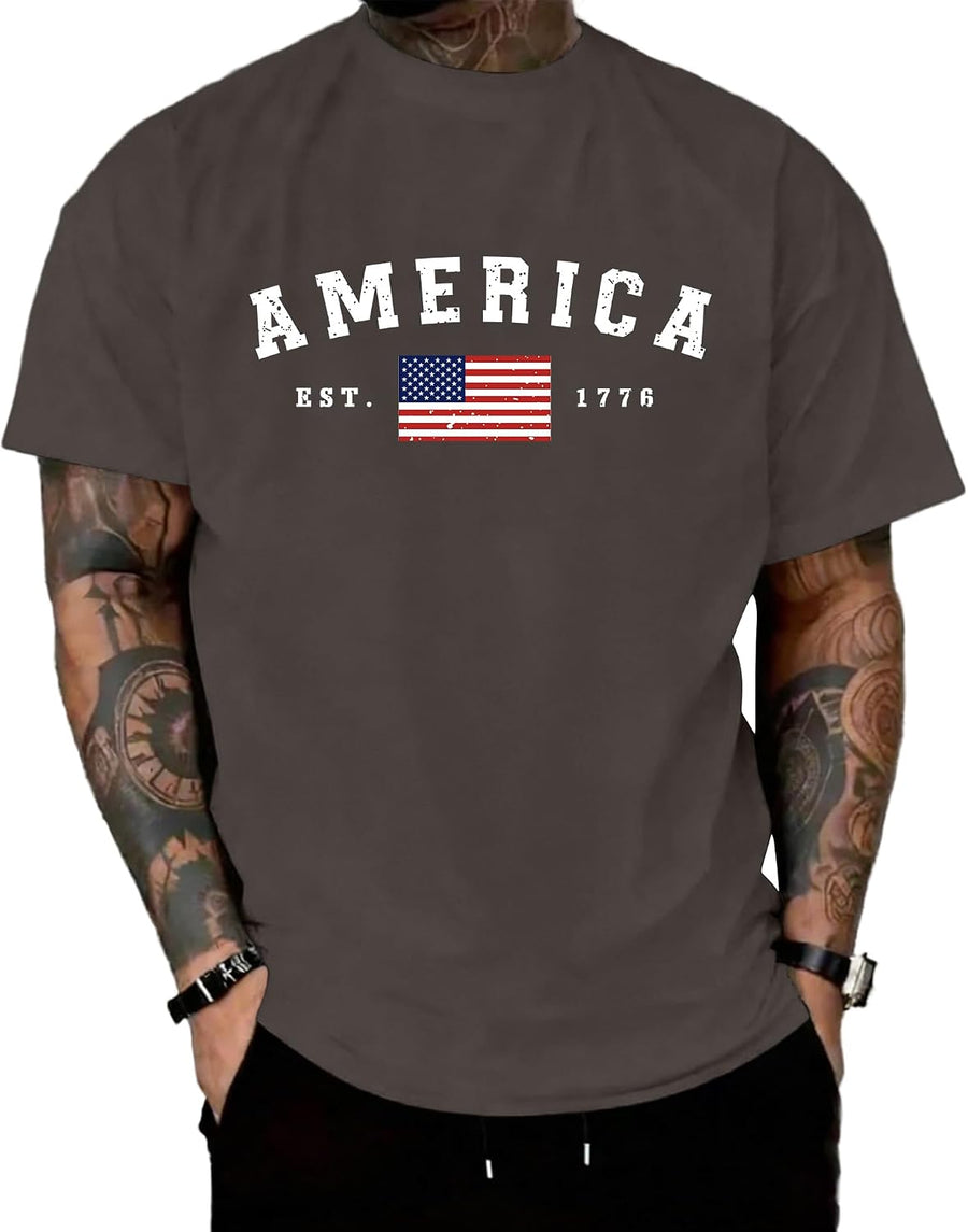 KESIHAN American 1776 Flag Patriotic T Shirt for Men Casual Regular Tee - Darkgray