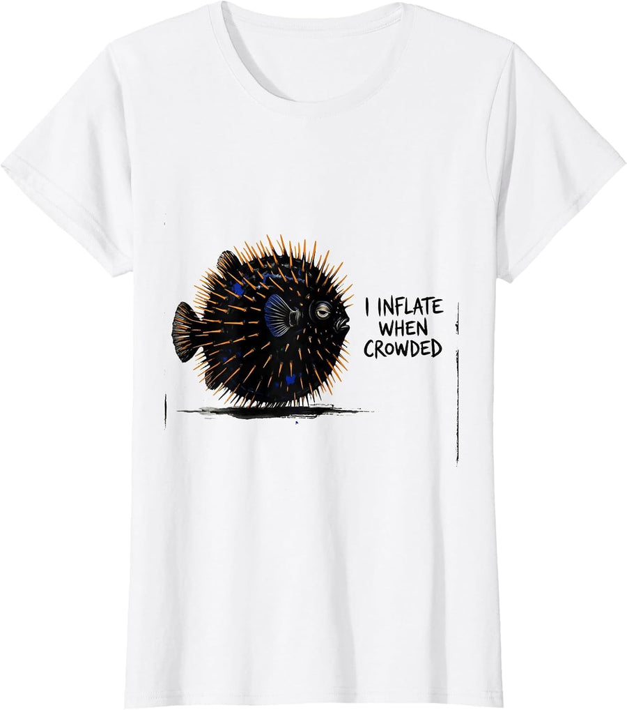 Women's I Inflate When Crowded Funny Shark Lover Ocean Animal Humor T-Shirt - White