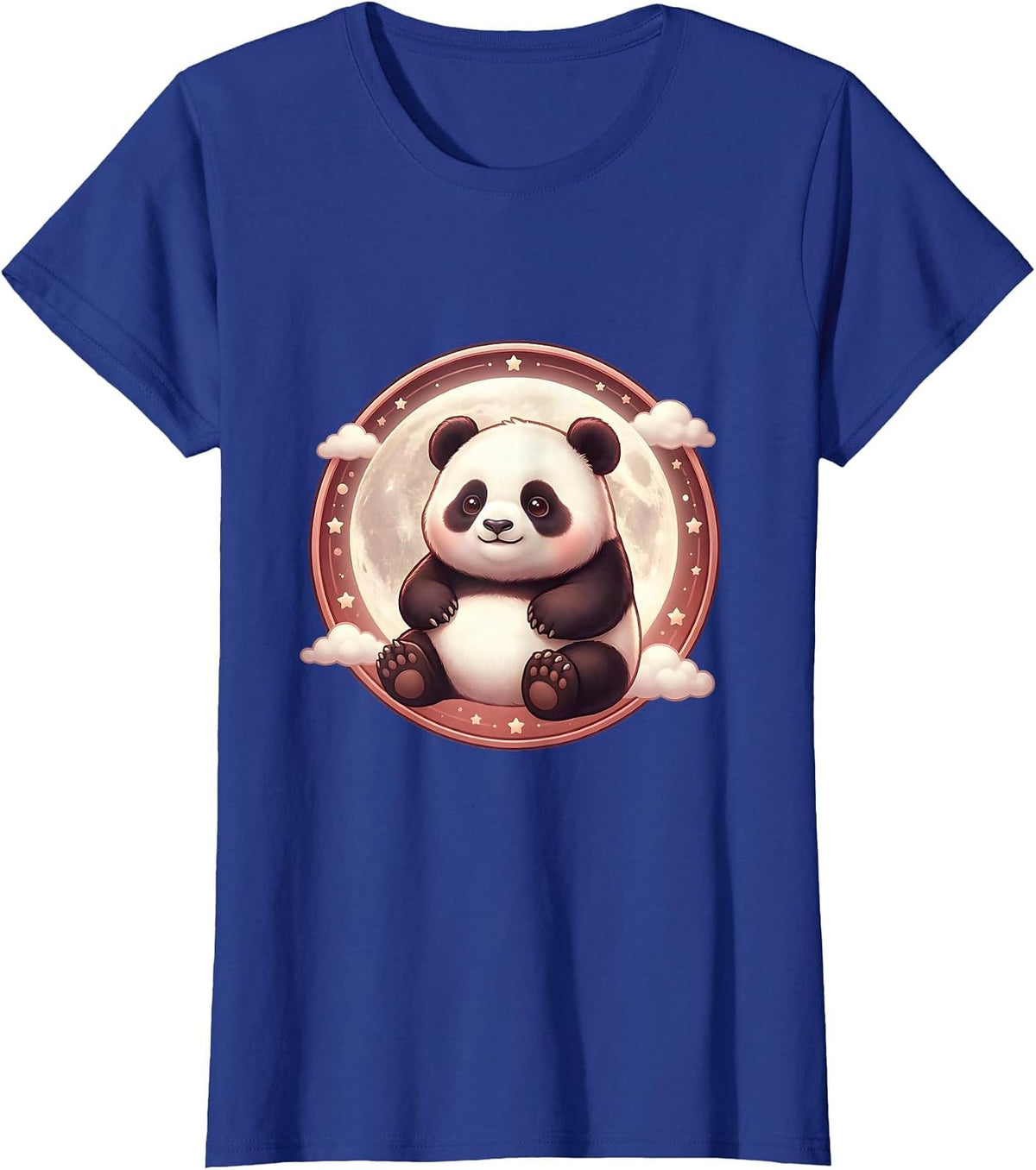 Women's Panda Silhouette Red Moon Graphic Design T-Shirt - Royal Blue