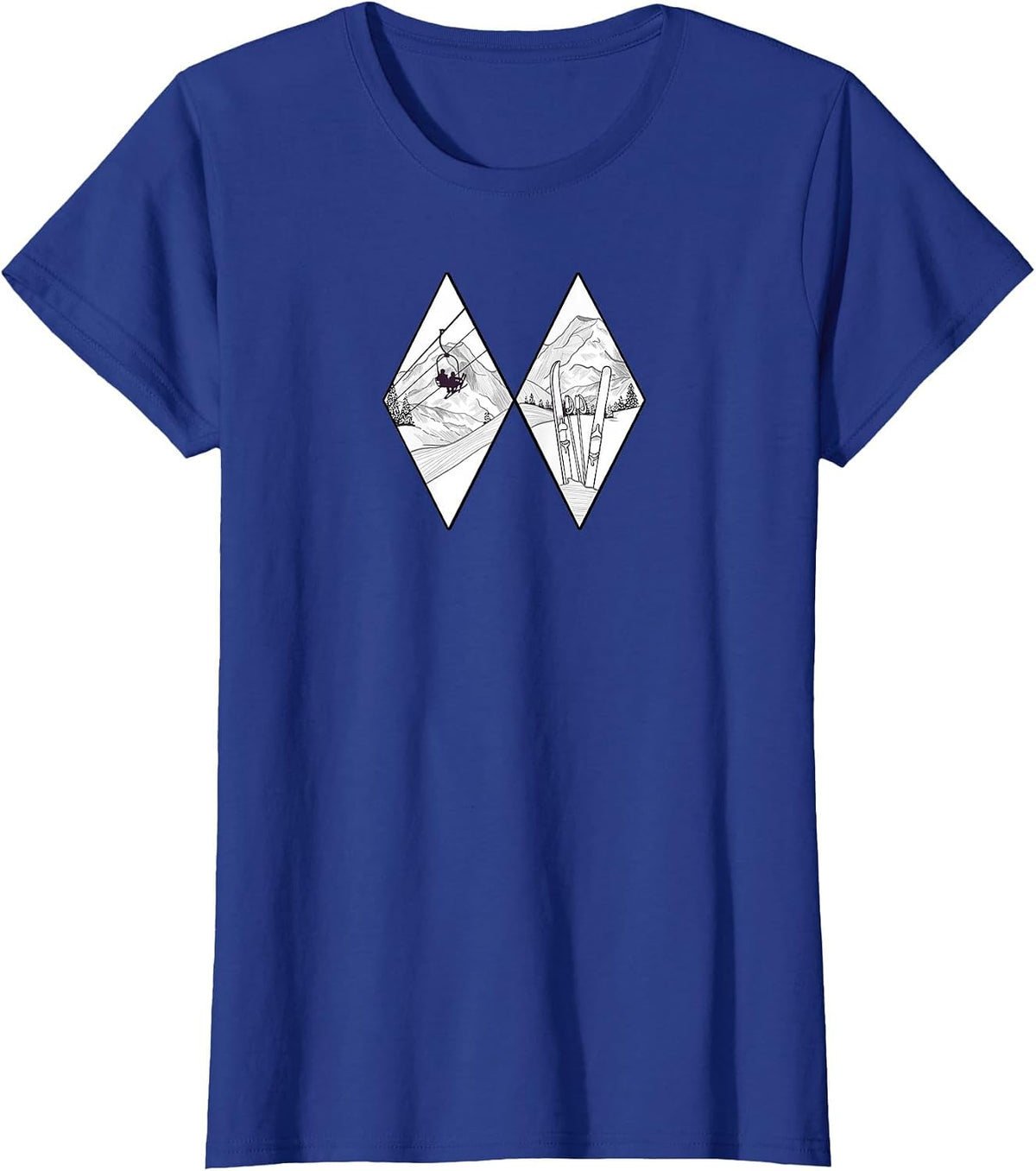 Graphic Difficult Run Marker Ski Snowboard Ski Lift Mountain T-Shirt - Royal Blue
