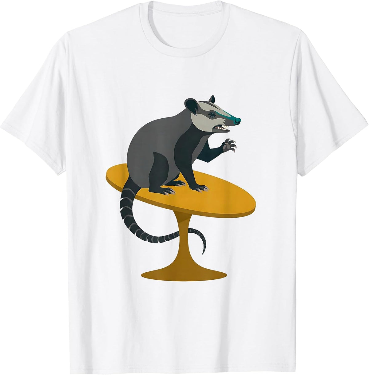 Primly Seated Opossum Midcentury Modern Deadpan Humor T-Shirt - White