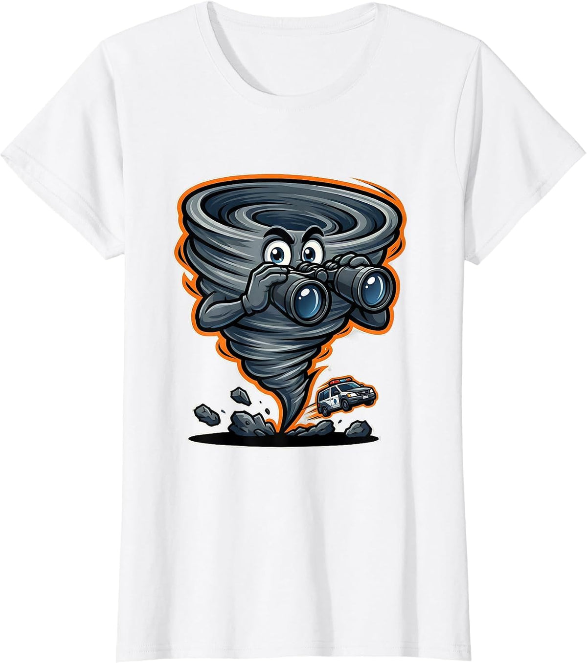 Women's Wide-Eyed Tornado Mascot Storm Chaser Meteorology Humor T-Shirt - White