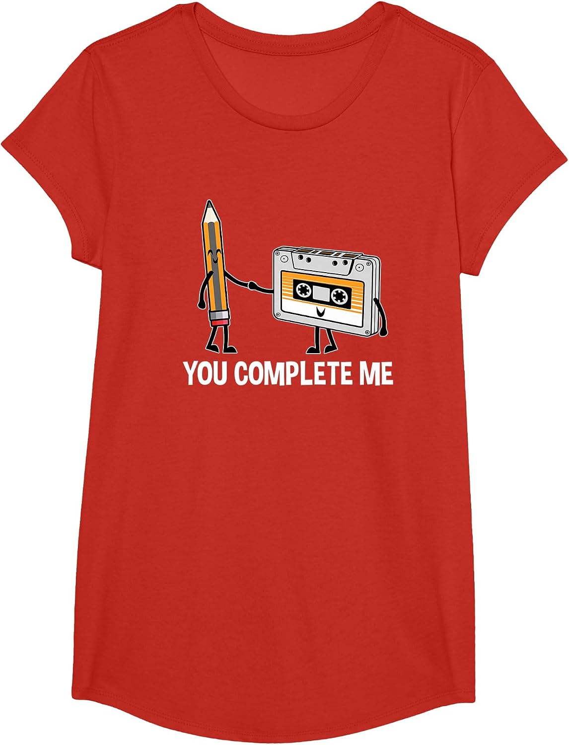 You Complete Me Vintage 80s 90s Pencil and a Cassette Tape T-Shirt - Girls Red