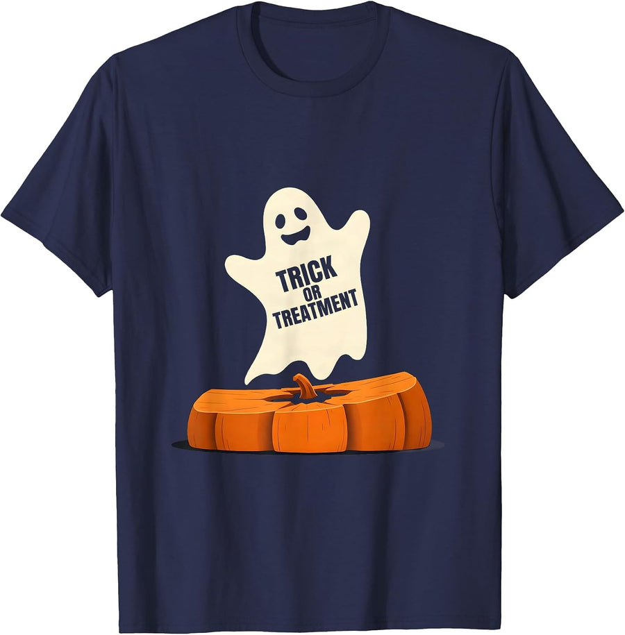 Trick or Treatment Minimalist Physical Therapy Halloween T-Shirt - Navy Blue