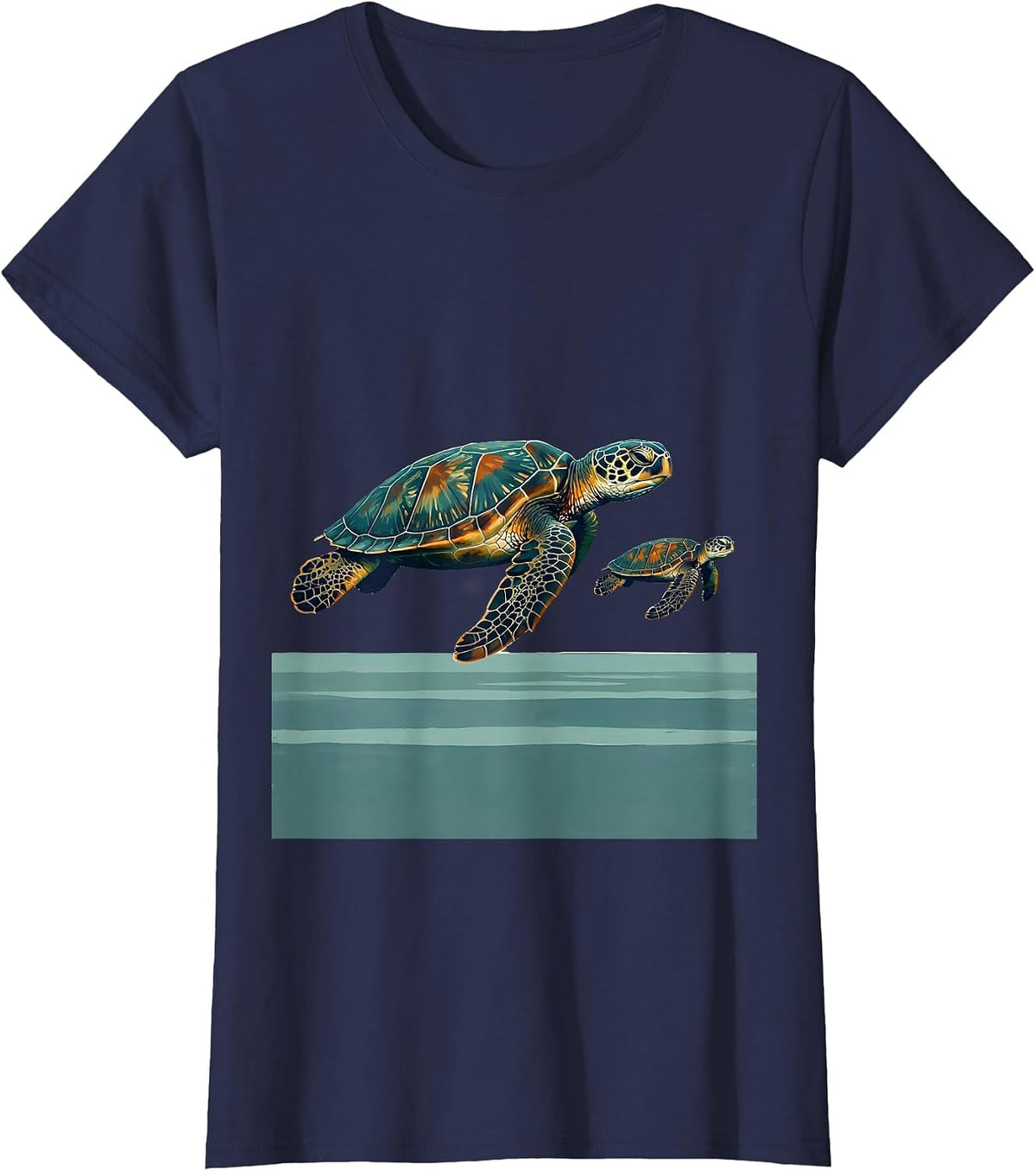 Women's Sea Turtle Family Vacation Souvenir Ocean Animal Artwork T-Shirt - Navy Blue
