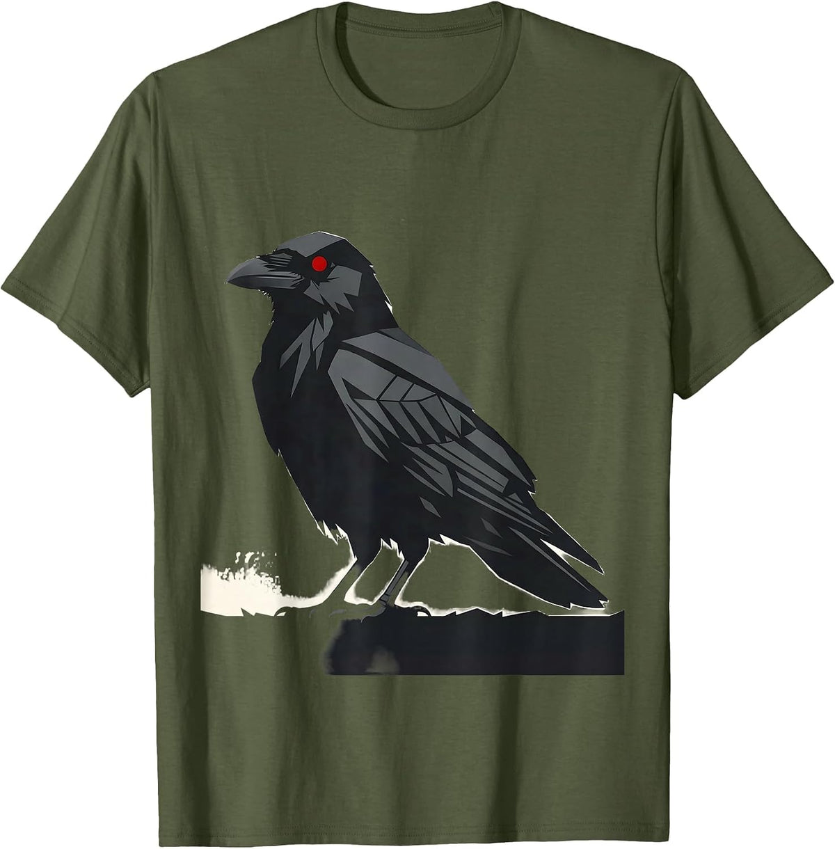 Men's Crow Silhouette Minimalist Gothic Bird Lover Art T-Shirt - Olive Green