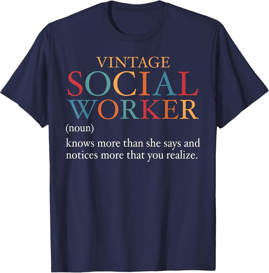 Vintage Social Worker Definition Funny Social Work T-Shirt - Navy Blue
