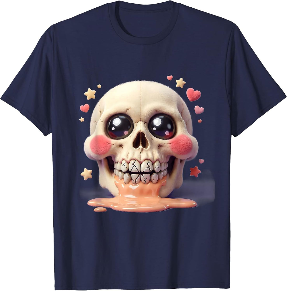 I Have Rabies Drooling Skull Graphic T-Shirt - Navy Blue