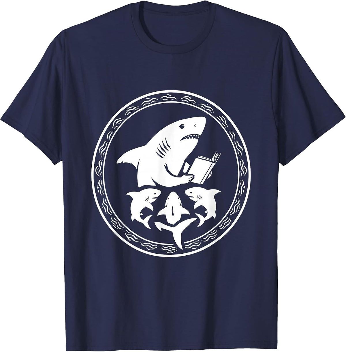 Men's Daddy Shark Bedtime Story With Pups T-Shirt - Navy Blue