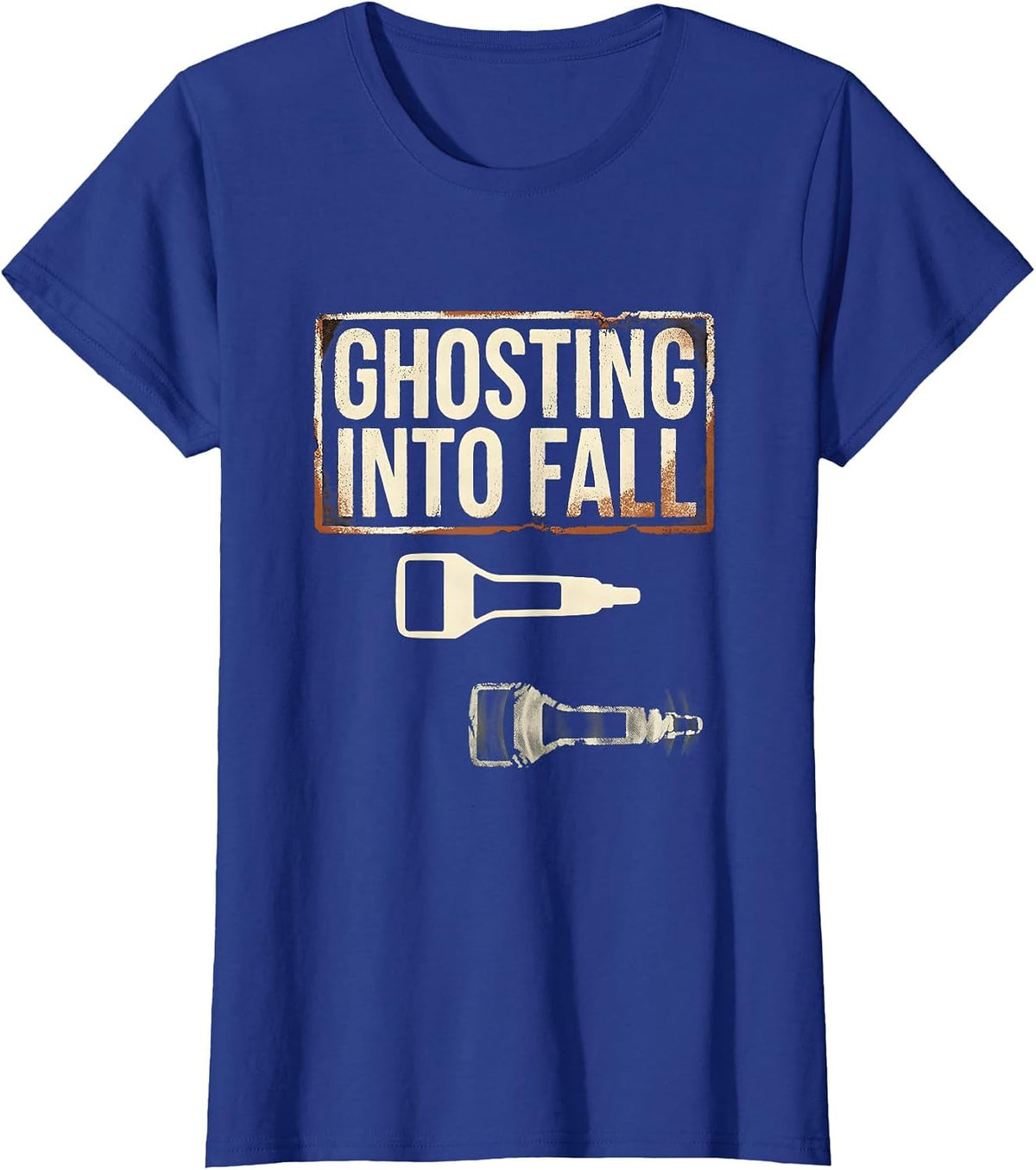 Women's Ghosting Into Fall Rubber Stamp Sonographer Halloween Humor T-Shirt - Royal Blue