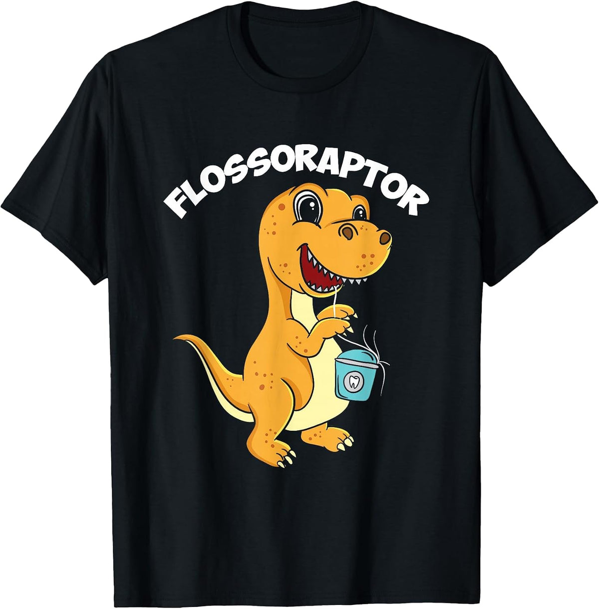 Flossoraptor Dental Hygiene Future Dentist Dinosaur Tooth T-Shirt - Black