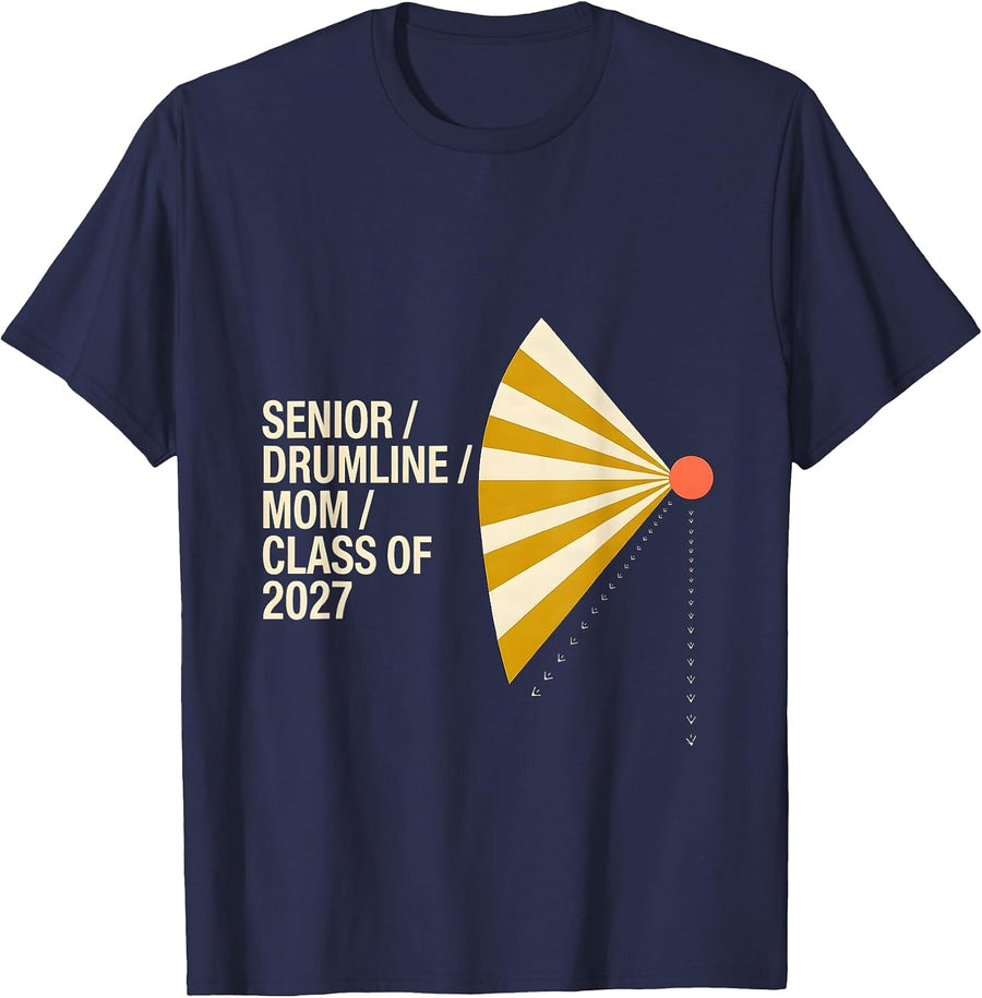 Senior Drumline Mom Class Of 2027 Midcentury Modern Band Mom T-Shirt - Navy Blue