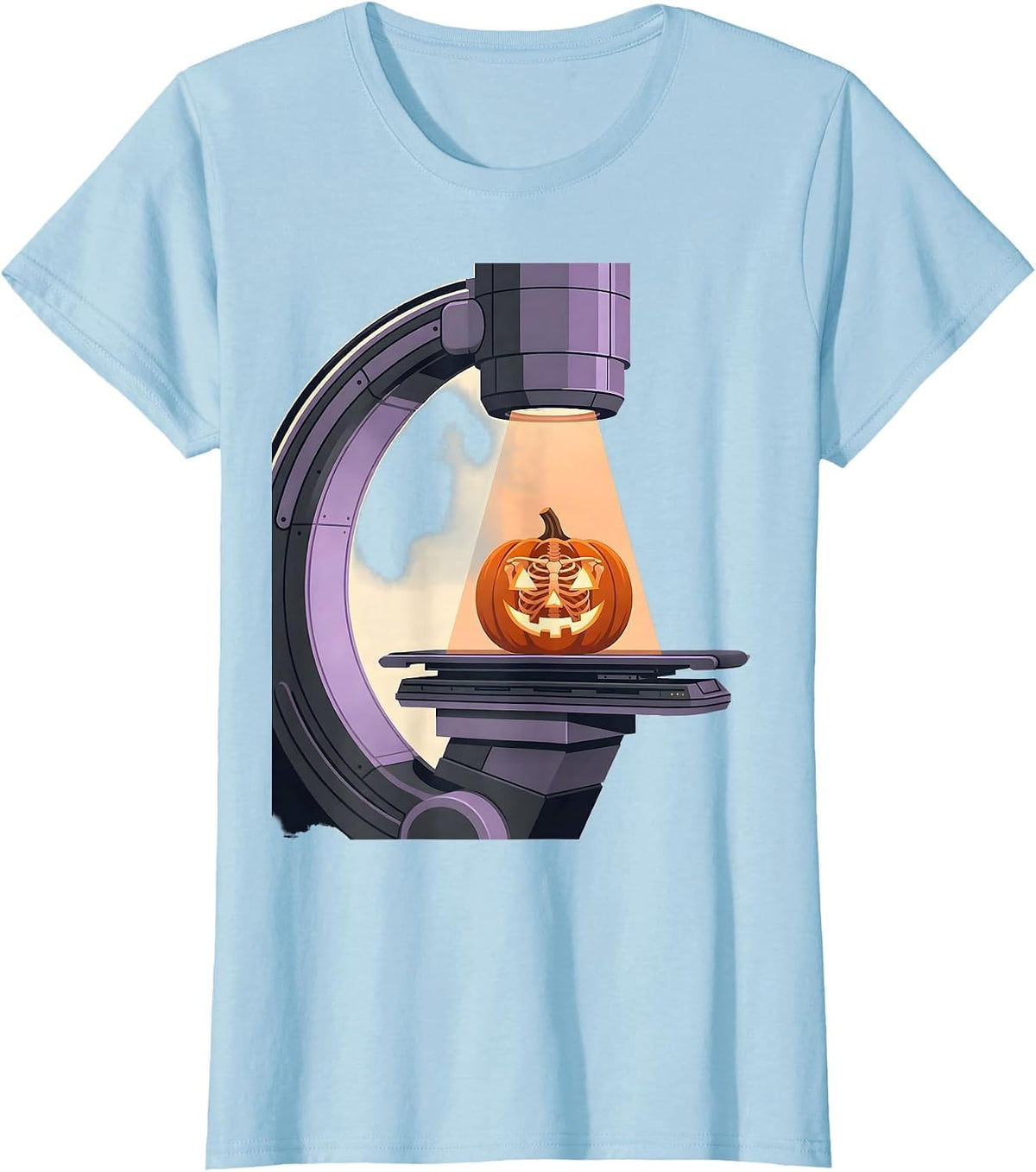 Women's C-Arm Halloween Radiology Tech Ghost Skeleton T-Shirt - Baby Blue