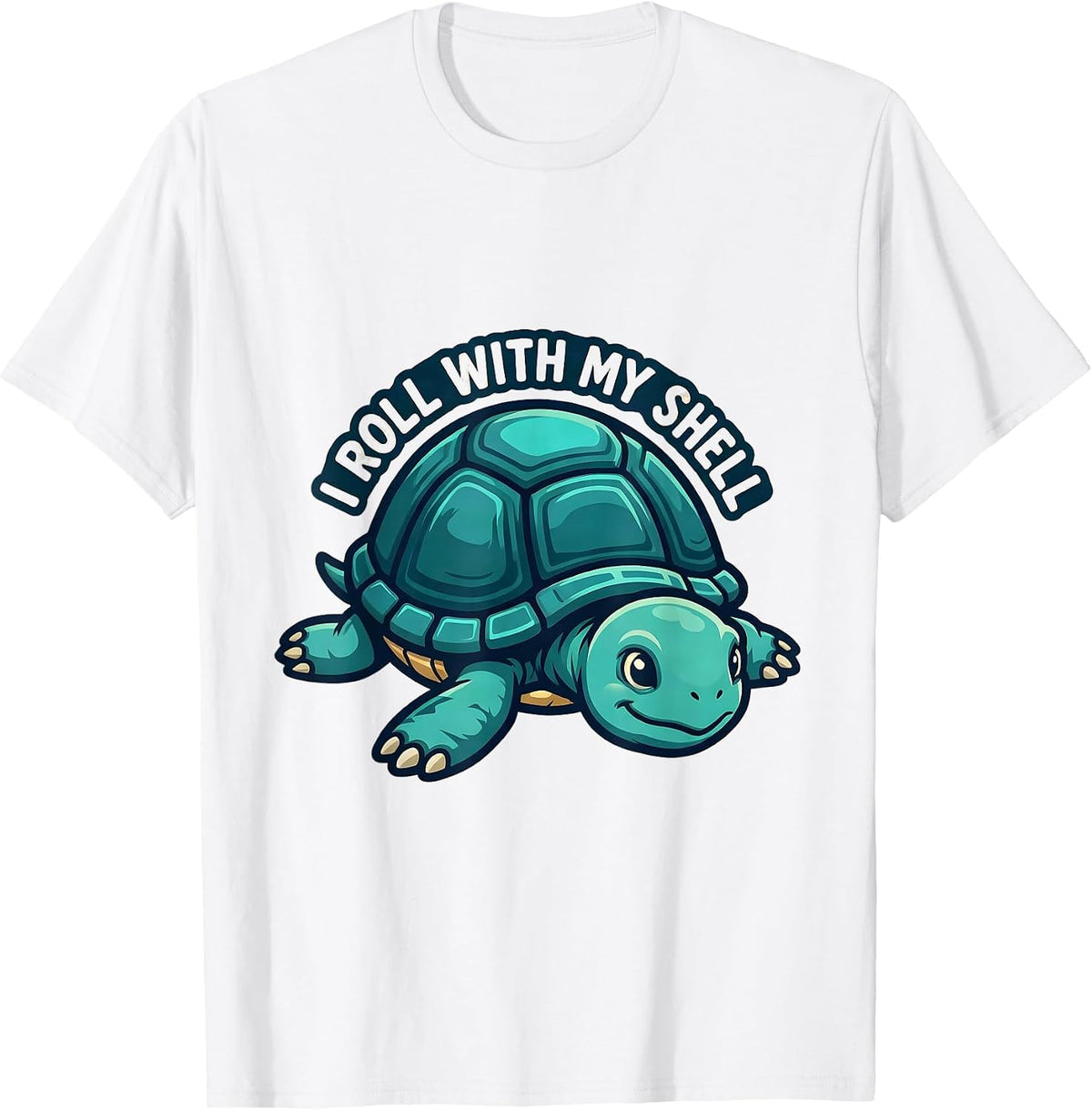 I Roll With My Shell Funny Sea Turtle Lover Mascot Logo T-Shirt - White