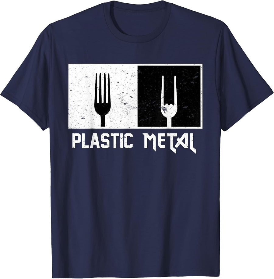Heavy Metal Sign of the Horns from Plastic Fork T-Shirt T-Shirt - Navy Blue