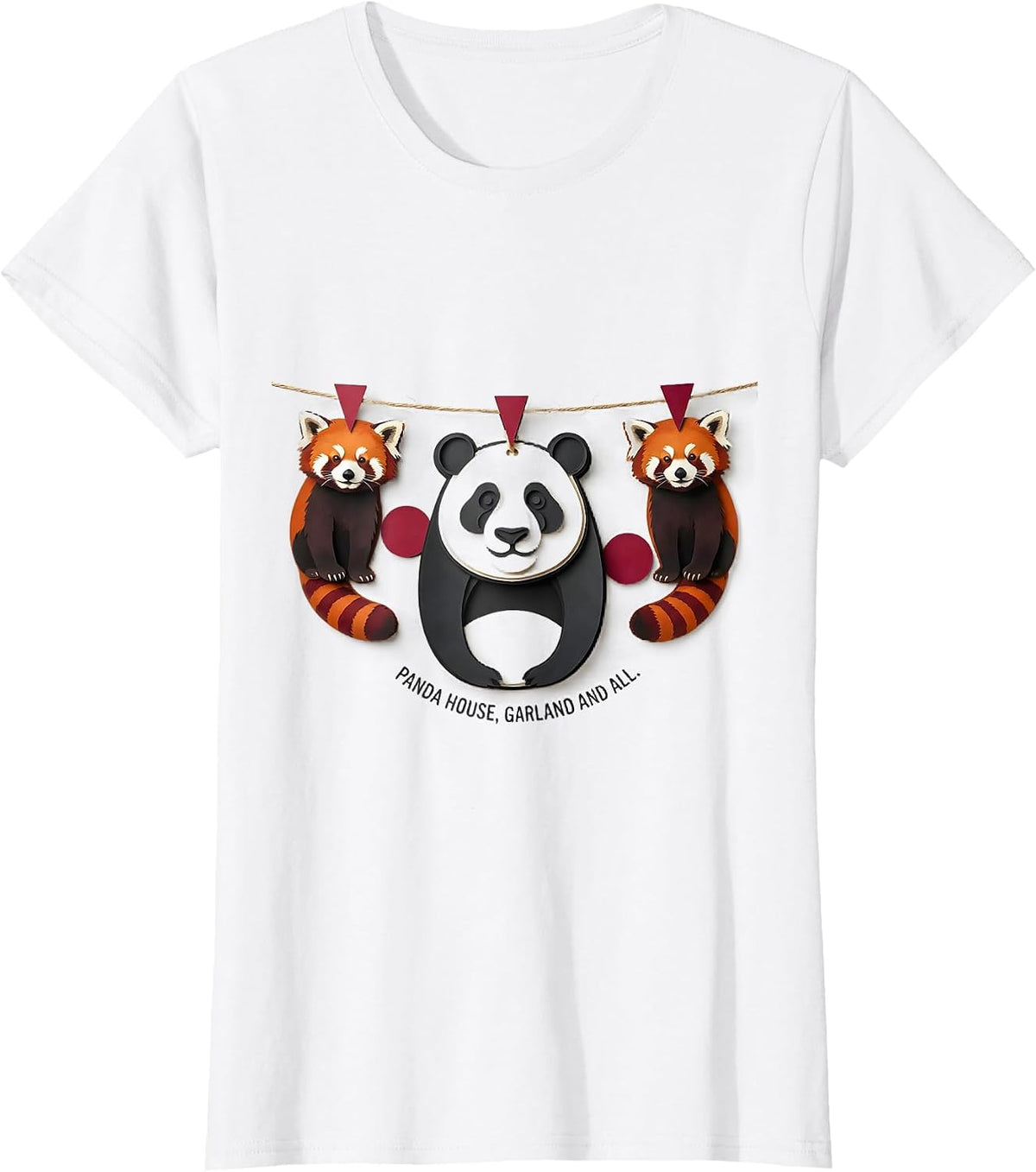 Women's Panda House Garland And All Cute Animal Lover Gift T-Shirt - White