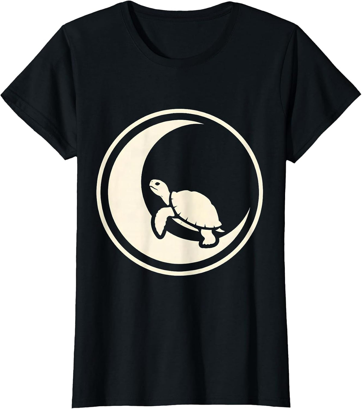 Turtle Silhouette Crescent Moon Nature Art T-Shirt - Black