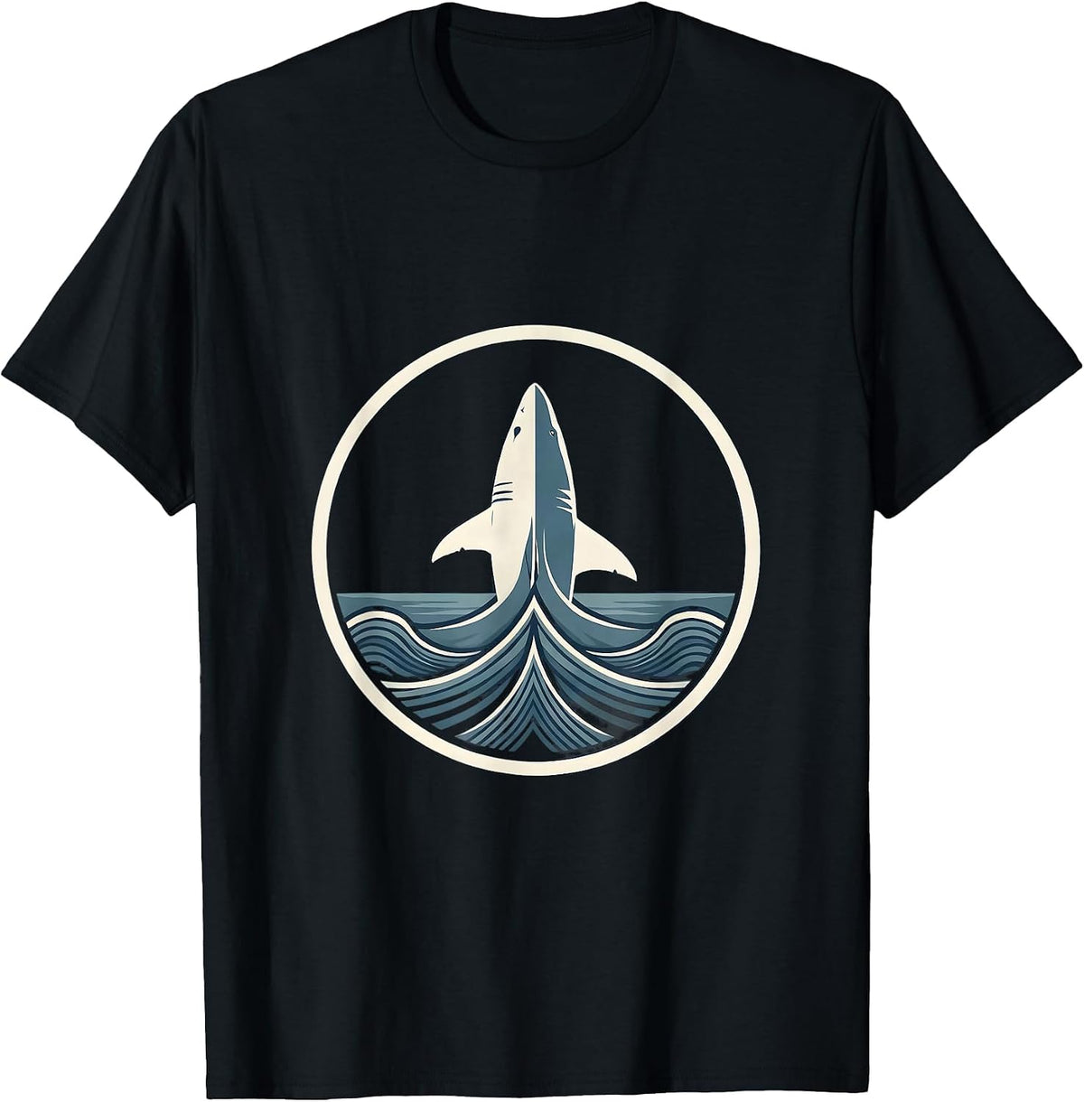 Men's Great White Shark Breaching Ocean Surface T-Shirt - Black