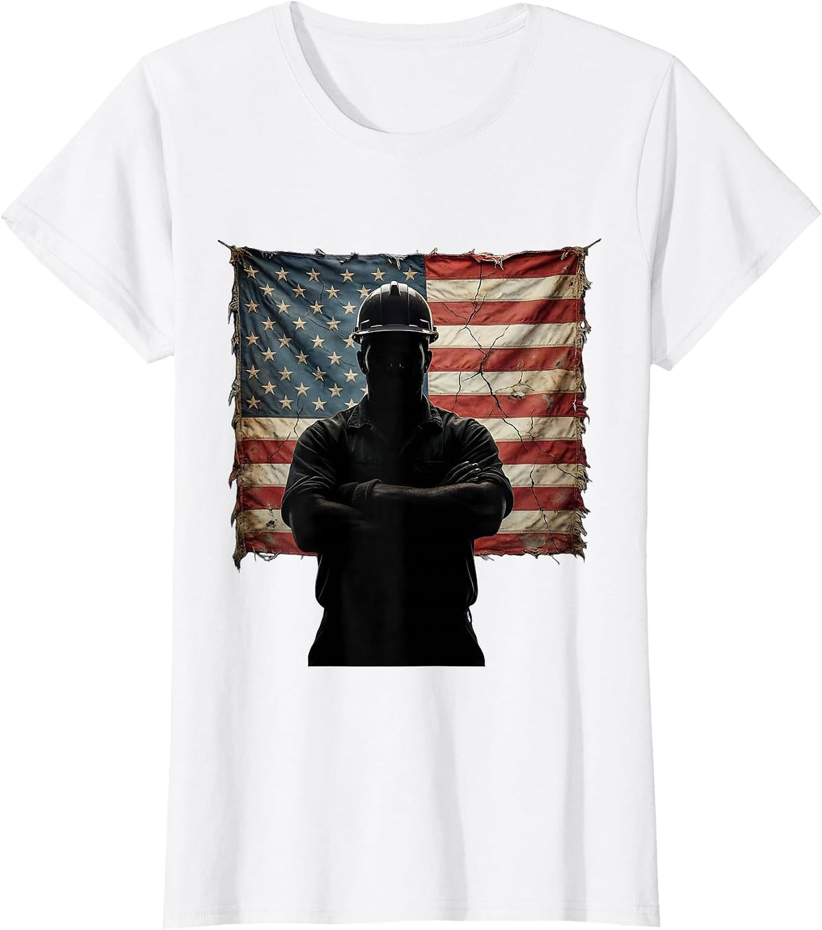 Construction Worker Hard Hat Crossed Arms Graphic T-Shirt - White
