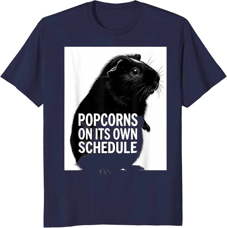 Popcorns On Its Own Schedule Funny Pig Lover Guinea Pig T-Shirt - Navy Blue